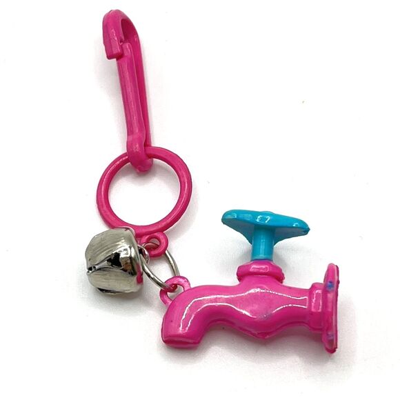 Vintage 80s Bell Charm Pink Blue Faucet Plastic Toy Chain Clip-on Dangle Prize - Picture 2 of 6